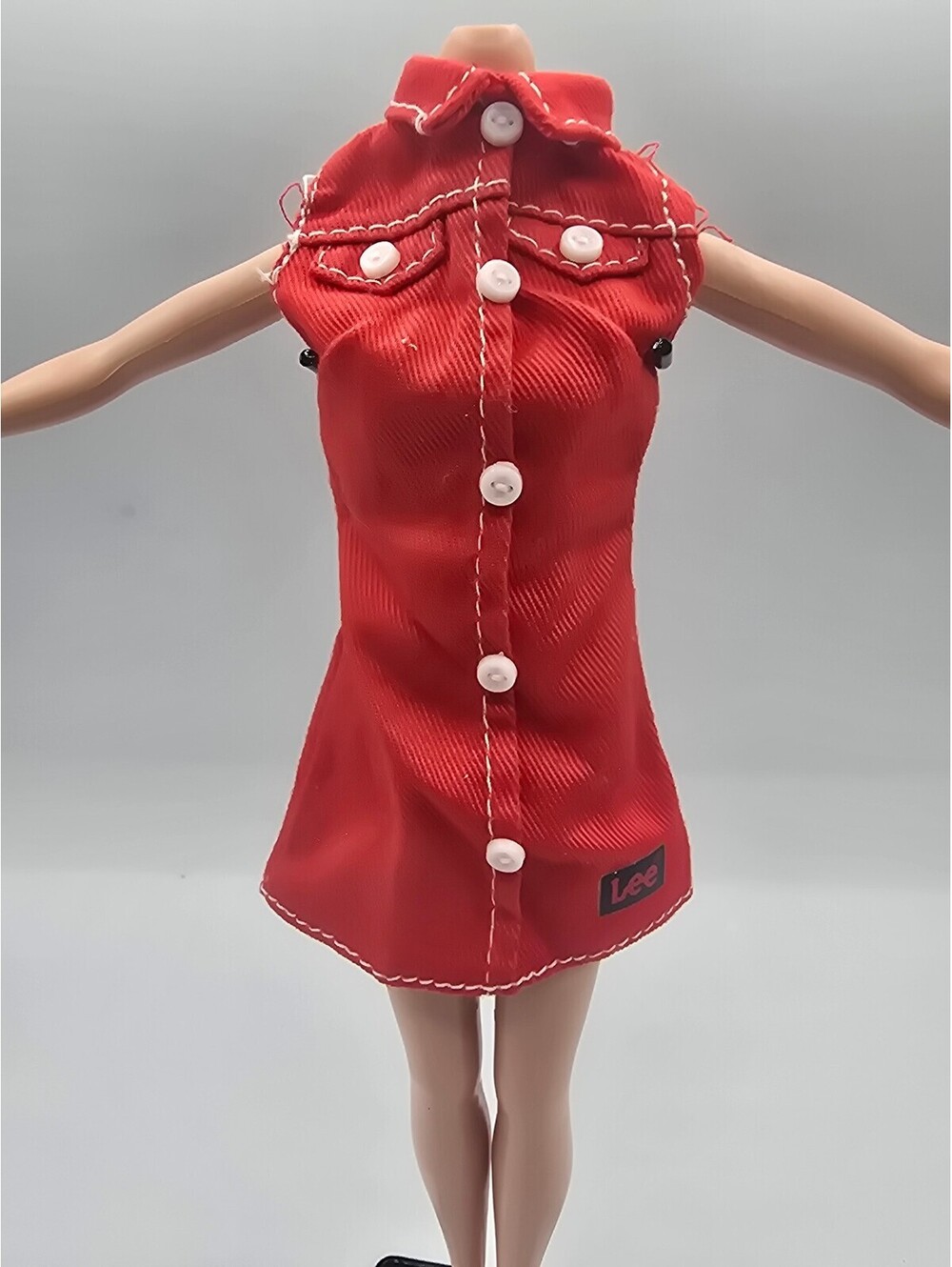 1995 Barbie Lee Jeans Doll red collared dress